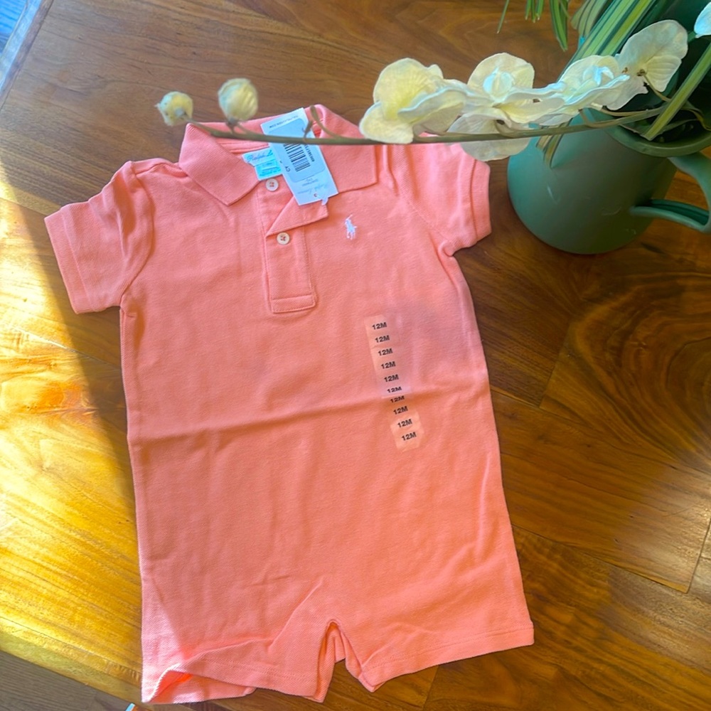 Ralph Lauren (Polo) Baby boys orange one piece/ onesie- NWT- Size 12 months